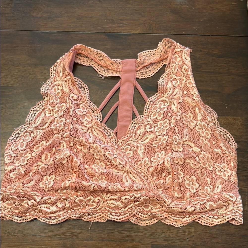Daytrip Pink Lace Bralette with Floral Design